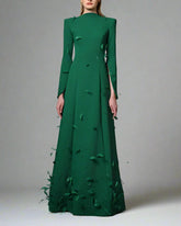 Green dress embroidered with feathers and crystals - Sandra